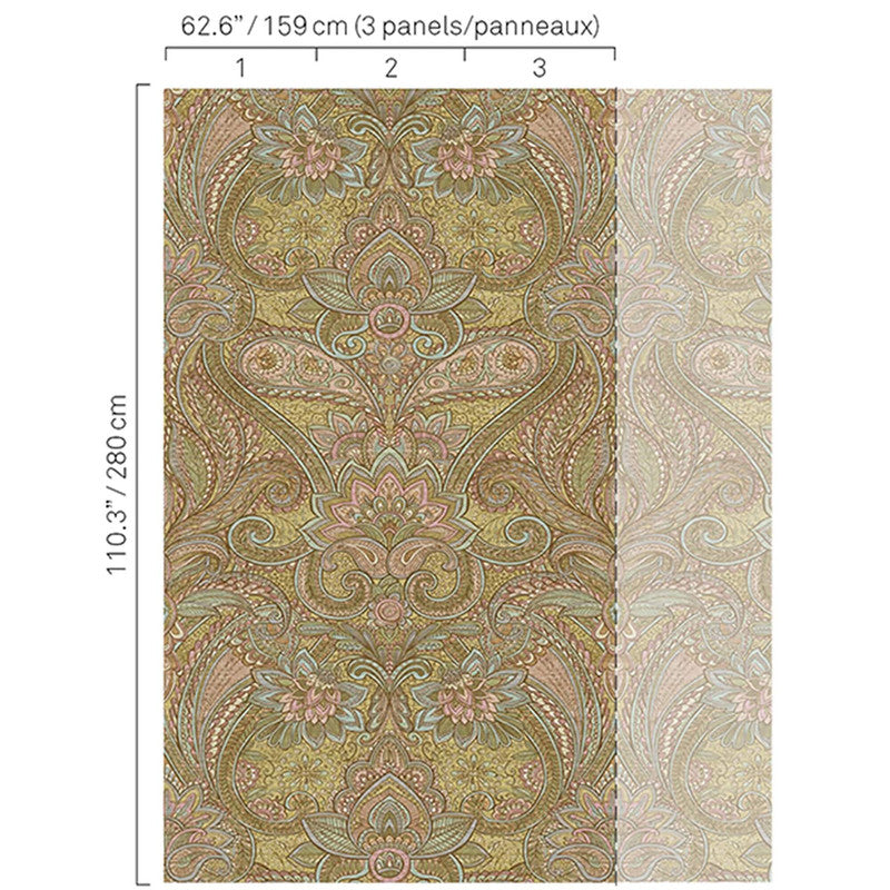 media image for Floral Paisley Wall Mural in Chartreuse 23