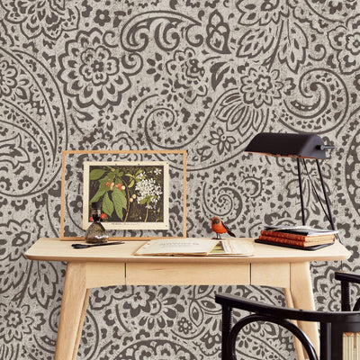 product image for Paisley Floral Wall Mural in Charcoal 55