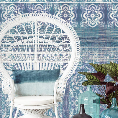 product image for Ikat Bordered Wallpaper in Indigo 55