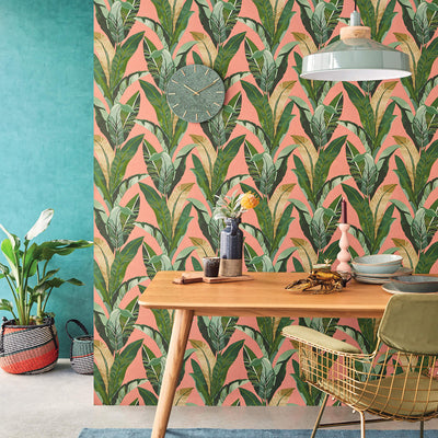 product image for Palm Leaf Tropics Wallpaper in Green/Coral 20