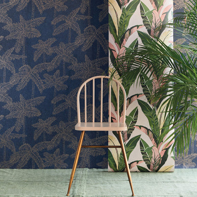 product image for Palm Leaf Tropics Wallpaper in Green/Coral/Beige 32