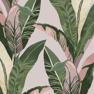 product image for Palm Leaf Tropics Wallpaper in Green/Coral/Beige 91