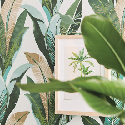 product image for Palm Leaf Tropics Wallpaper in Teal/Green 71