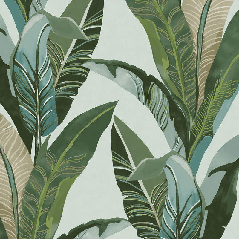 media image for Palm Leaf Tropics Wallpaper in Teal/Green 233