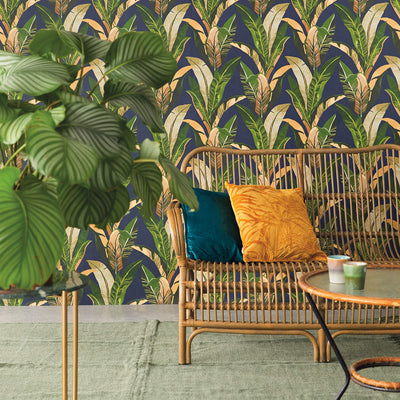 product image for Palm Leaf Tropics Wallpaper in Green/Gold/Brown 68