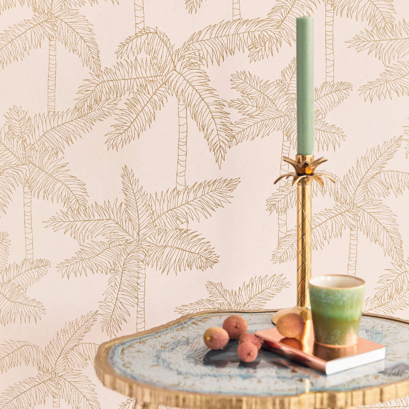 media image for Palm Trees Sketched Wallpaper in Gold/Soft Pink 210