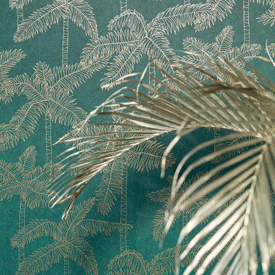 product image for Palm Trees Sketched Wallpaper in Gold/Emerald 32