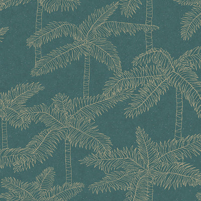 product image for Palm Trees Sketched Wallpaper in Gold/Emerald 43