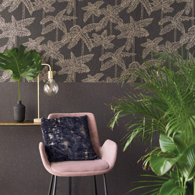 product image for Palm Trees Sketched Wallpaper in Gold/Black 64