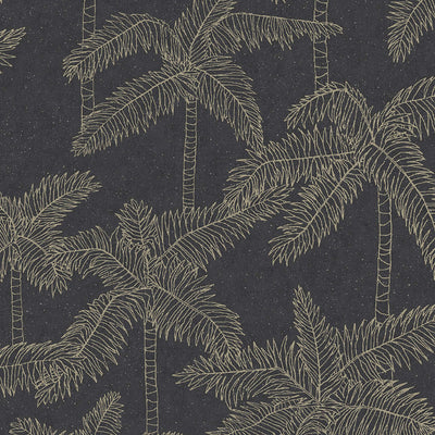 product image of Palm Trees Sketched Wallpaper in Gold/Black 527