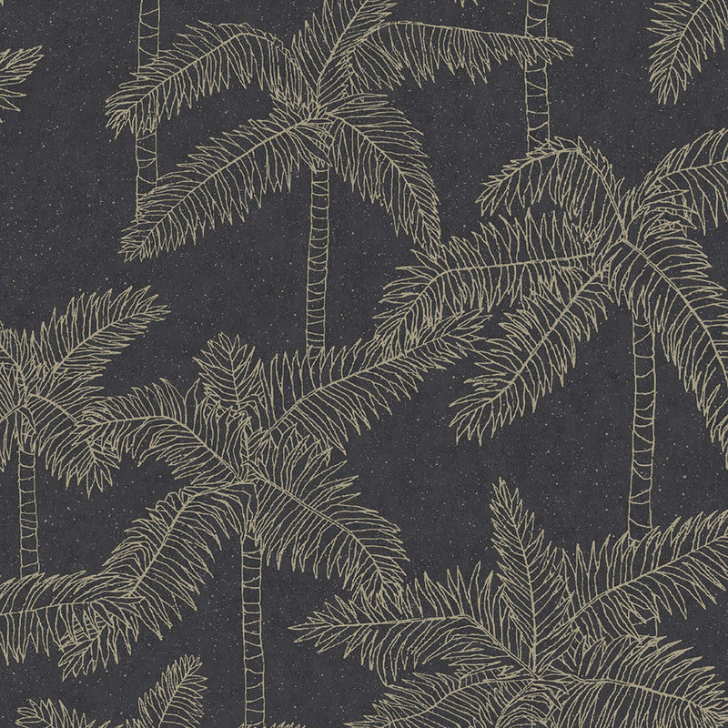 media image for Palm Trees Sketched Wallpaper in Gold/Black 22