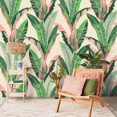 product image for Palm Leaf Tropics Wall Mural in Multi Green/Coral 6