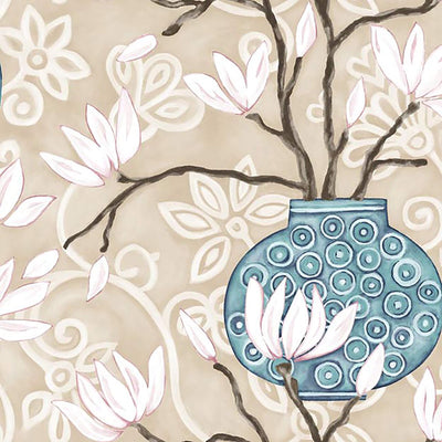 product image of Magnolia Floral Wallpaper in Beige/Teal/Rose 532