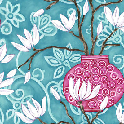 product image of Magnolia Floral Wallpaper in Teal/Rose 529