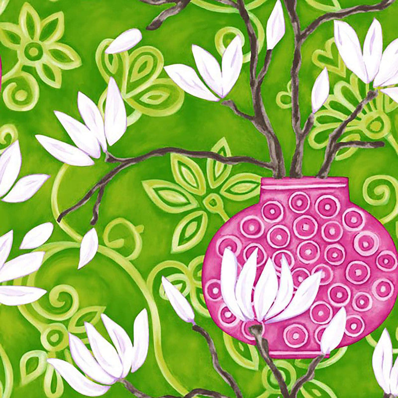 media image for Magnolia Floral Wallpaper in Lime Green/Rose 282