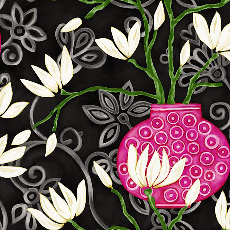 media image for Magnolia Floral Wallpaper in Black/Pink/Green 267