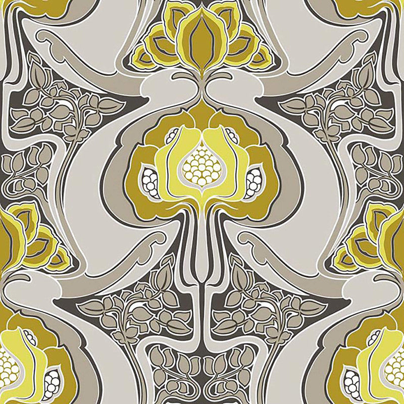 media image for Floral Modern Mirrored Wallpaper in Grey/Chartreuse 221