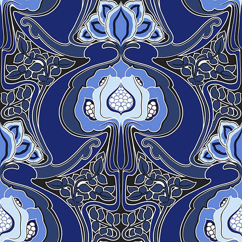 media image for Floral Modern Mirrored Wallpaper in Blue 234