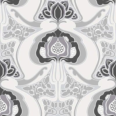 product image of Floral Modern Mirrored Wallpaper in Black/Grey 581