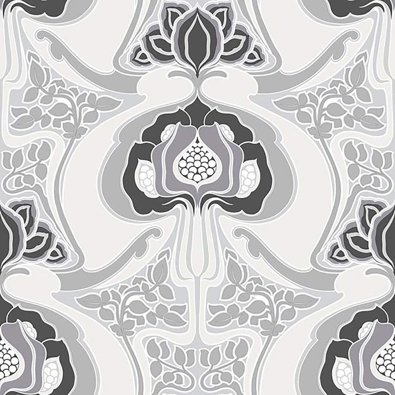 media image for Floral Modern Mirrored Wallpaper in Black/Grey 298