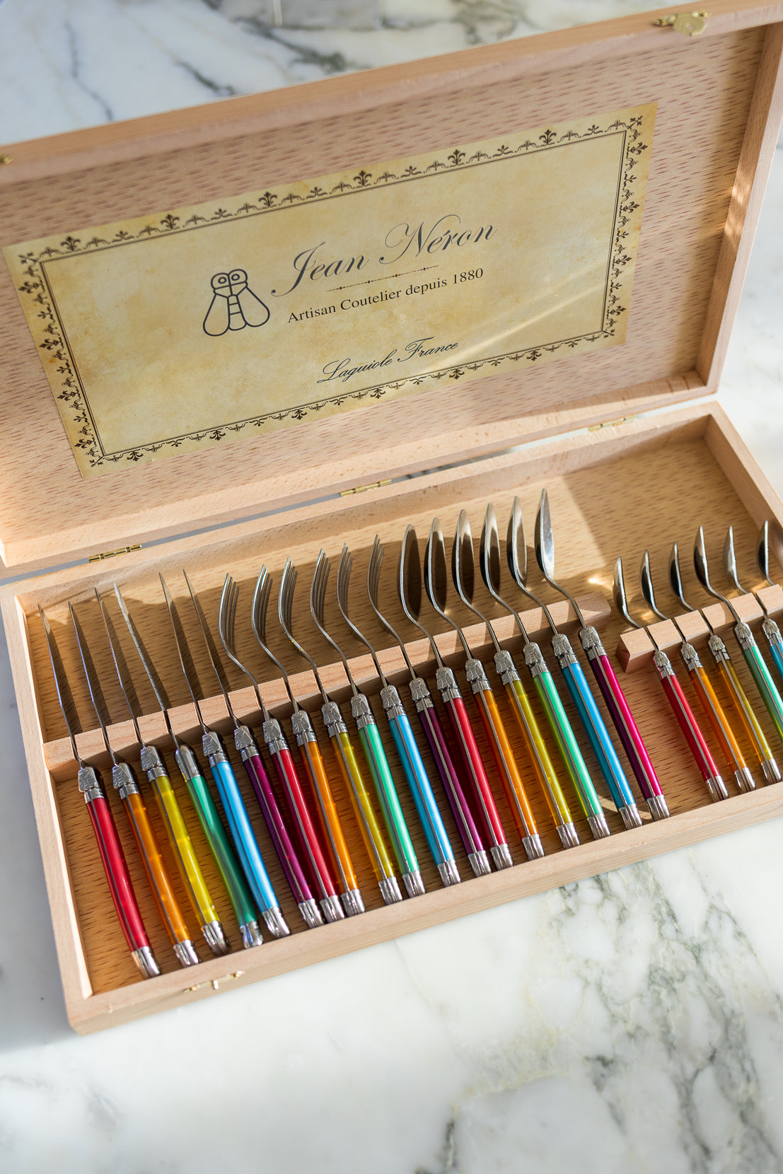 Laguiole Rainbow Platine Knives in Presentation Box (Set of 6