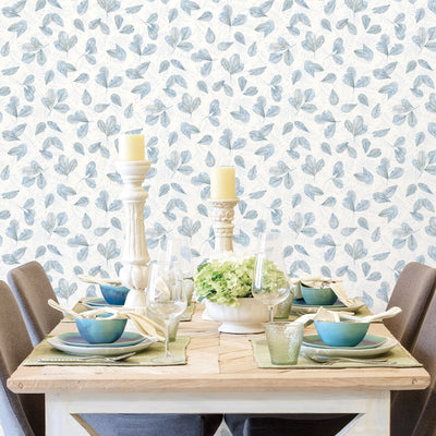 product image for Fossil Leaf Toss Wallpaper in Blue/Beige from the Evergreen Collection by Galerie Wallcoverings 48