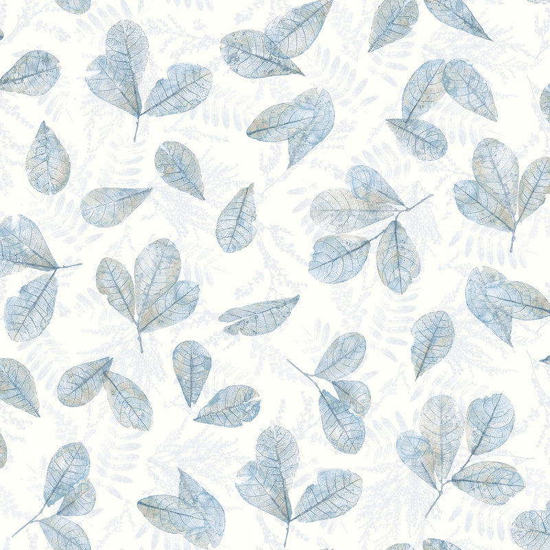 media image for Fossil Leaf Toss Wallpaper in Blue/Beige from the Evergreen Collection by Galerie Wallcoverings 293