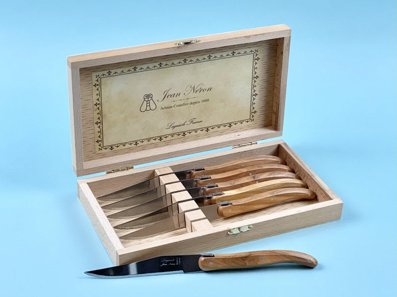 media image for laguiole olivewood knives in wooden box set of 6 2 215