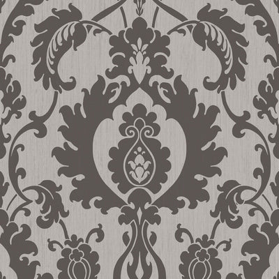 product image of Beaded Damask Wallpaper in Silver/Charcoal 590