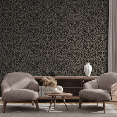 product image for Mayfair Flock Wallpaper in Dark Brown 16