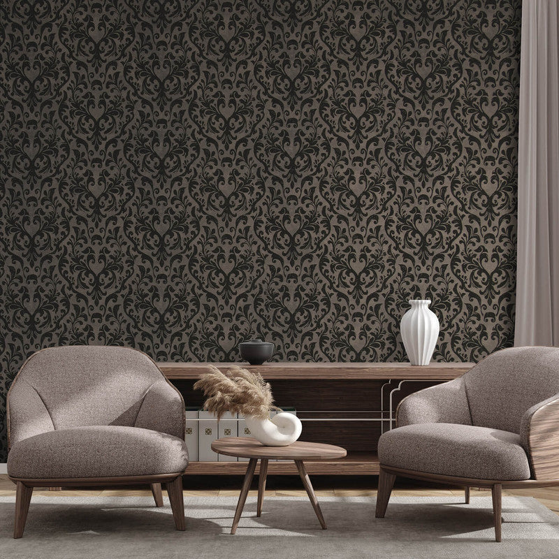 media image for Mayfair Flock Wallpaper in Dark Brown 25