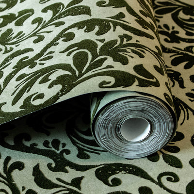 product image for Mayfair Flock Wallpaper in Sage Green 94