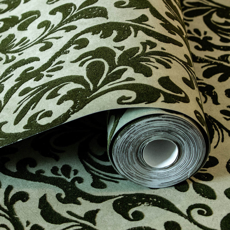 media image for Mayfair Flock Wallpaper in Sage Green 296