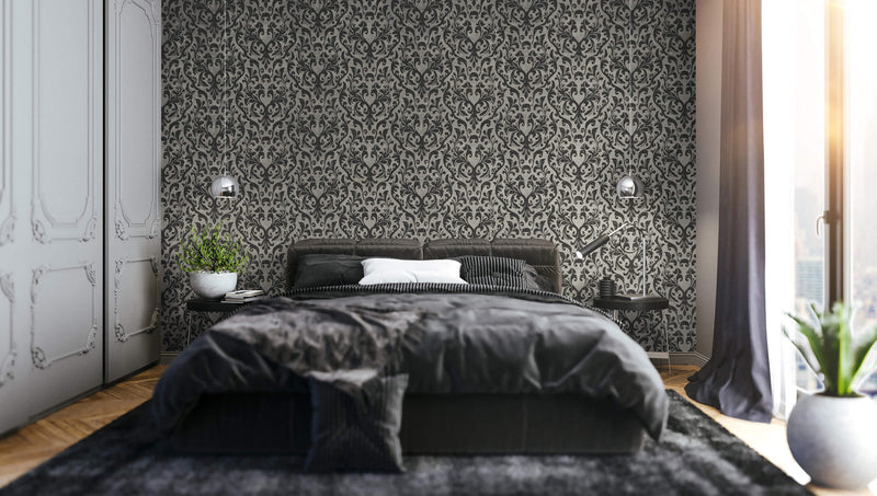 media image for Mayfair Flock Wallpaper in Stone Grey 266