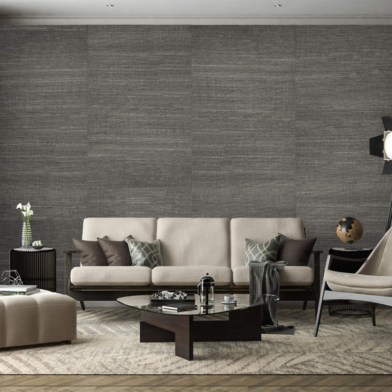 media image for Grasscloth Fine Woven Wallpaper in Black/Silver 217