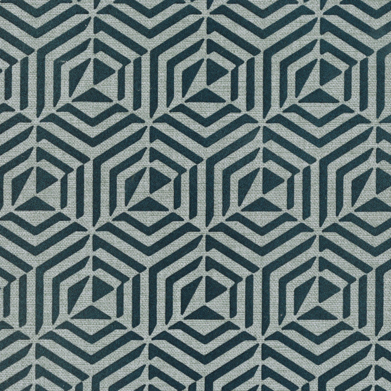 media image for Geometric Flocked Wallpaper in Deep Teal 241