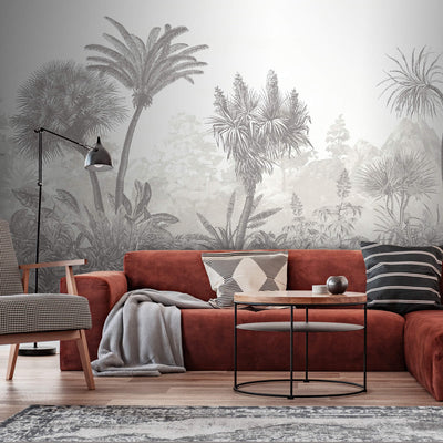 product image for Tropical Foliage & Faded Mountains Wall Mural in Taupe/Beige 87