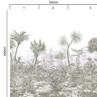 product image for Tropical Foliage & Faded Mountains Wall Mural in Taupe/Beige 96