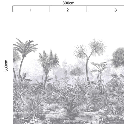 product image for Tropical Foliage & Faded Mountains Wall Mural in Grey 67