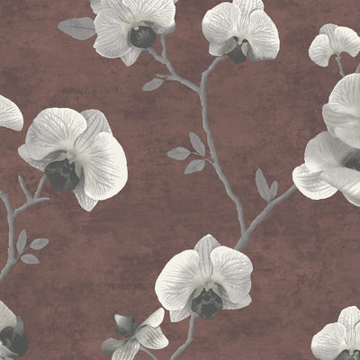 product image of Orchid Flowers Beaded Wallpaper in Taupe/Russet 551