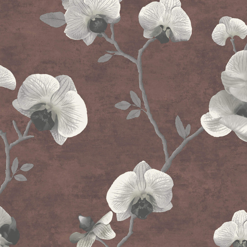 media image for Orchid Flowers Beaded Wallpaper in Taupe/Russet 242