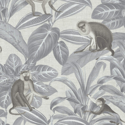 product image of Foliage & Monkeys Crosshatch Wallpaper in Silvery Mauve 586