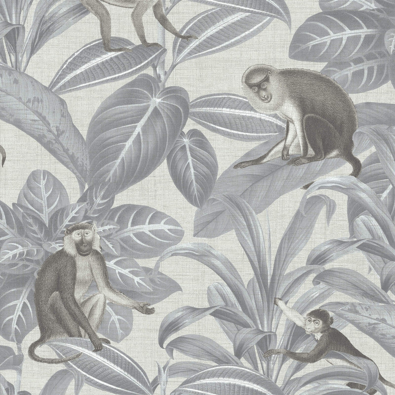 media image for Foliage & Monkeys Crosshatch Wallpaper in Silvery Mauve 217