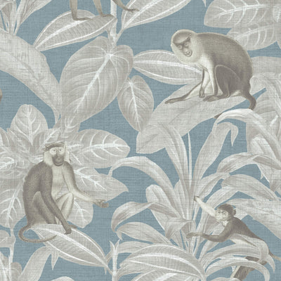 product image of Foliage & Monkeys Crosshatch Wallpaper in Taupe/Teal 566