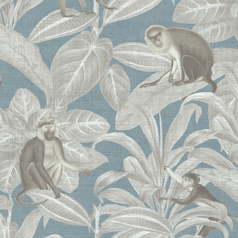 media image for Foliage & Monkeys Crosshatch Wallpaper in Taupe/Teal 25