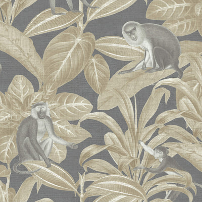 product image for Foliage & Monkeys Crosshatch Wallpaper in Ochre Bronze 43