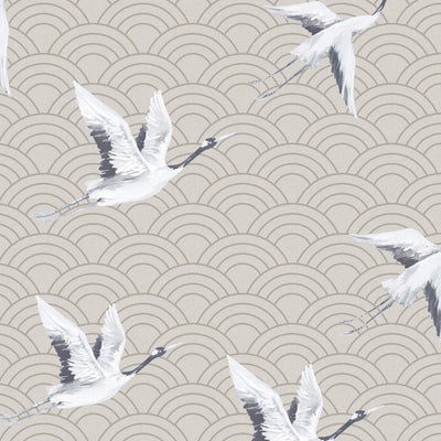 product image for Cranes & Scallops Wallpaper in Pearlescent Taupe 6