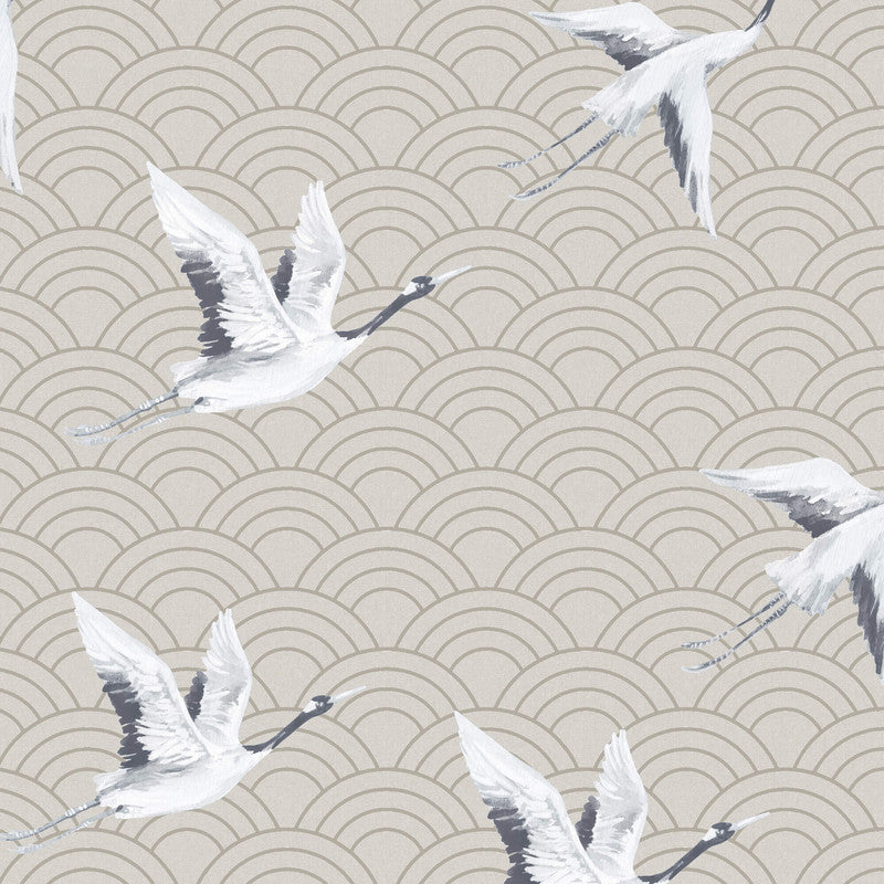 media image for Cranes & Scallops Wallpaper in Pearlescent Taupe 281