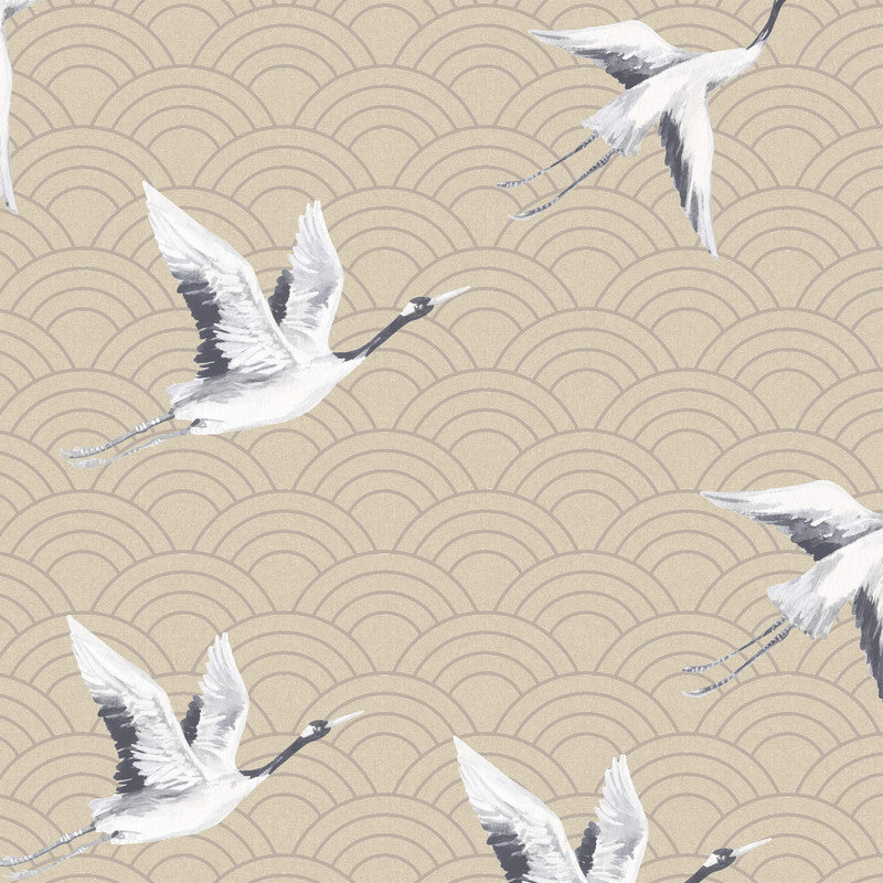 media image for Cranes & Scallops Wallpaper in Pearlescent Tan 257