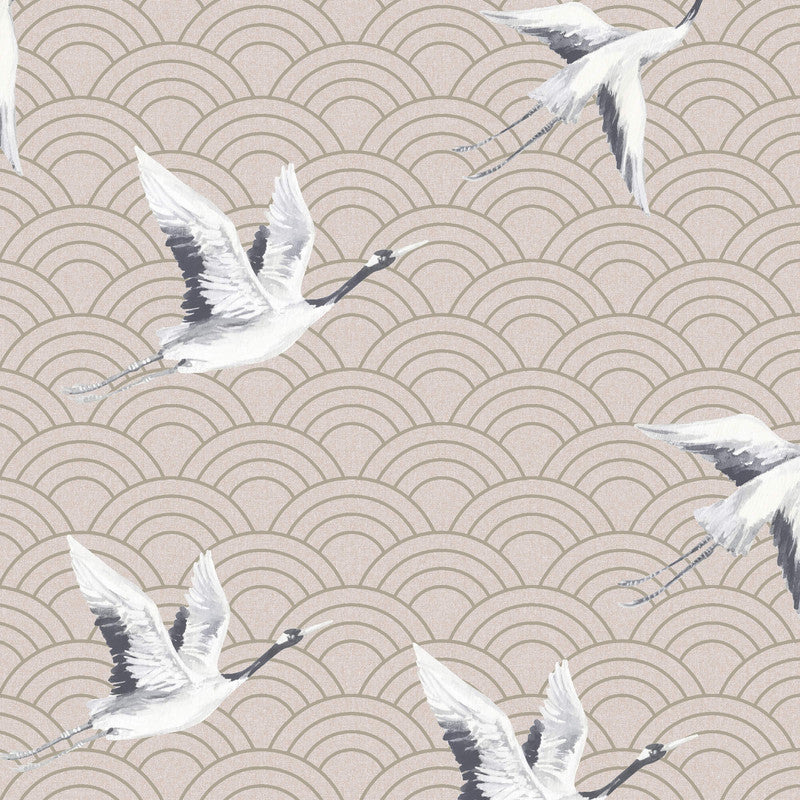 media image for Cranes & Scallops Wallpaper in Pearlescent Blush 23